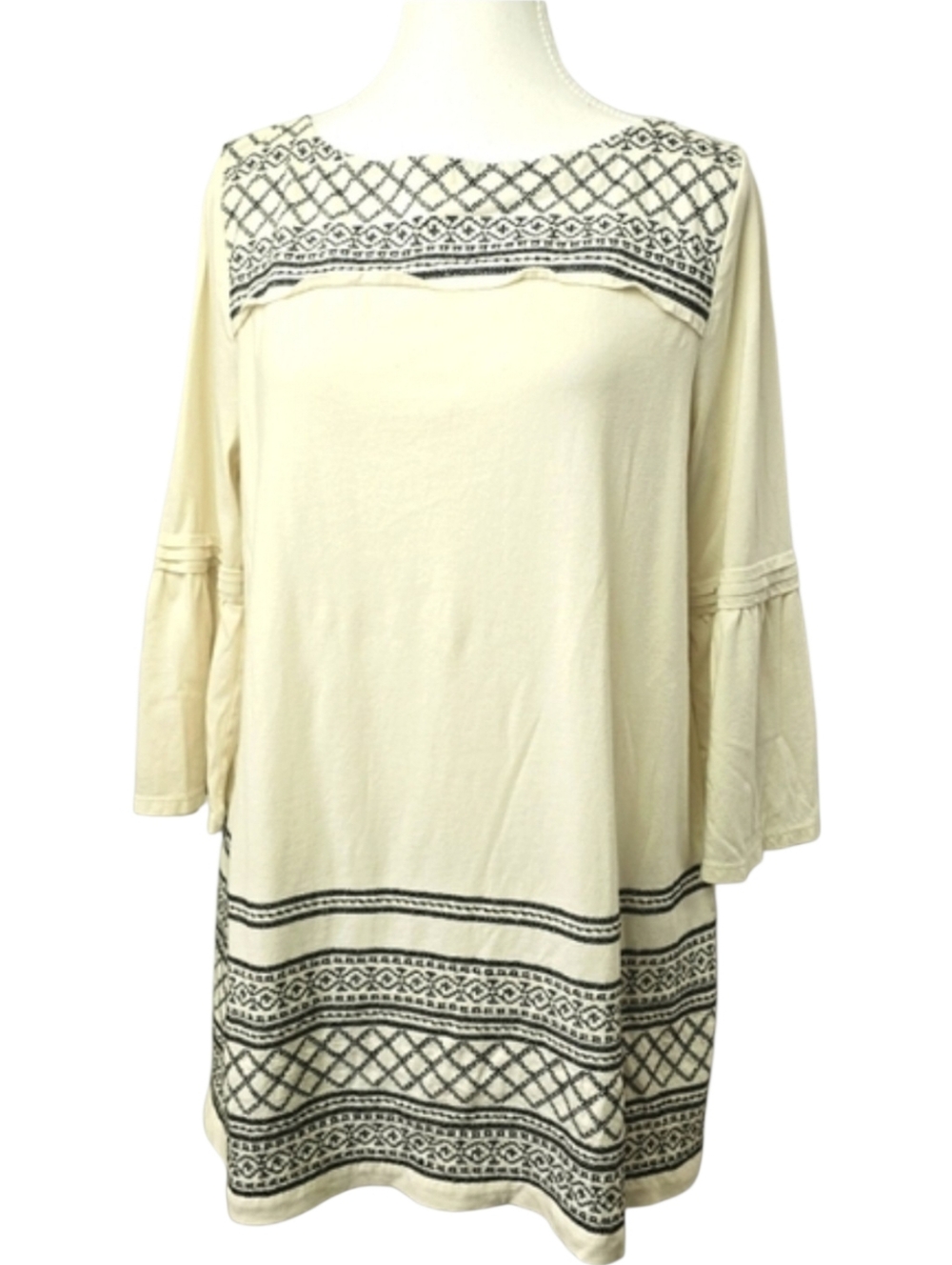 J. Jill Cream Embroidered Tunic Women’s Size S Boatneck 3/4 Sleeve Boho